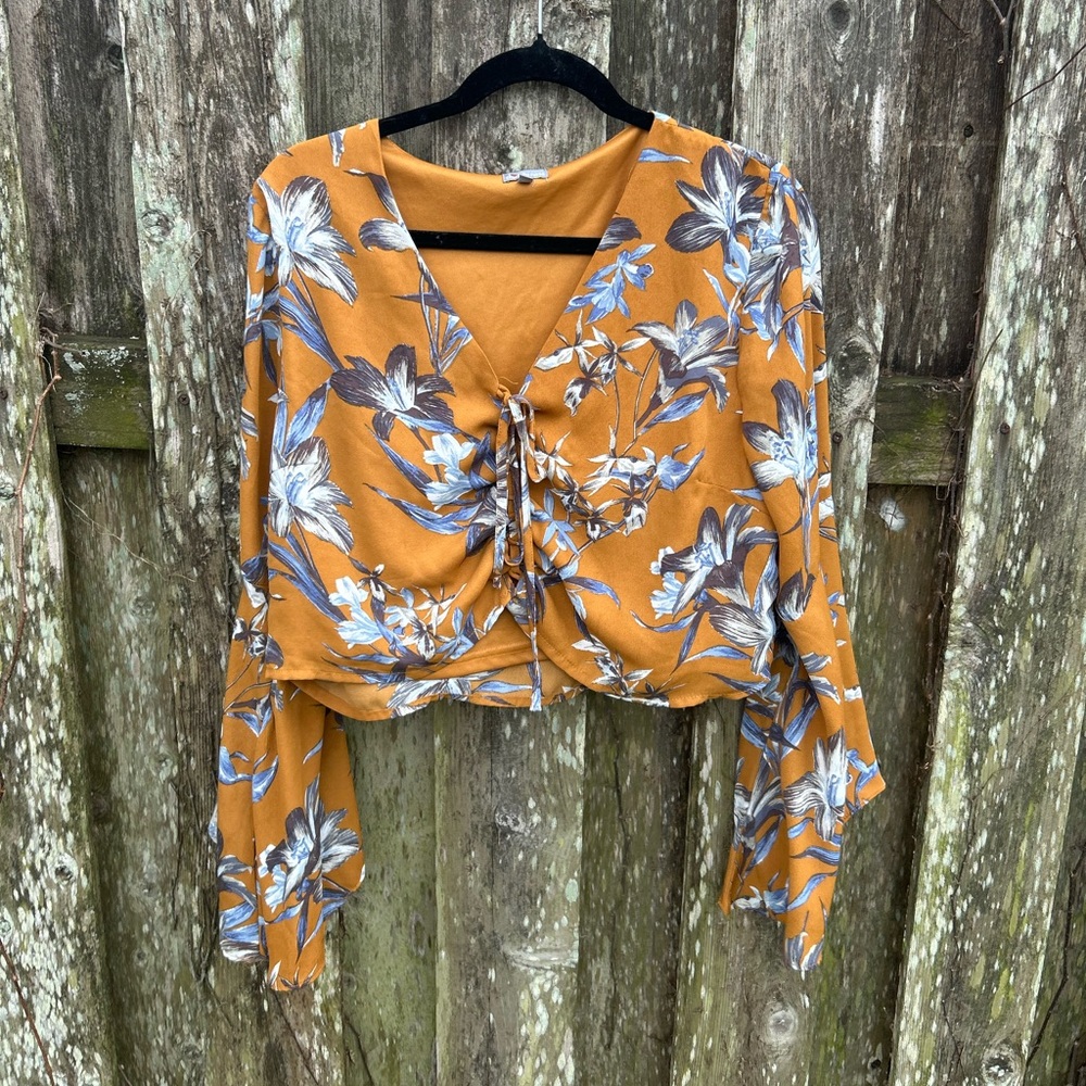 Charlotte Russe Boho Bell Sleeve Crop Top Hippie Festival Blouse Size XL